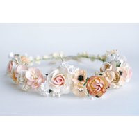 Paper Flower, Flower Tiara, Wedding, Peony, Roses, Gardenia, Poppy & Some Small Flowers Pale Pink, P | Etsy (US)