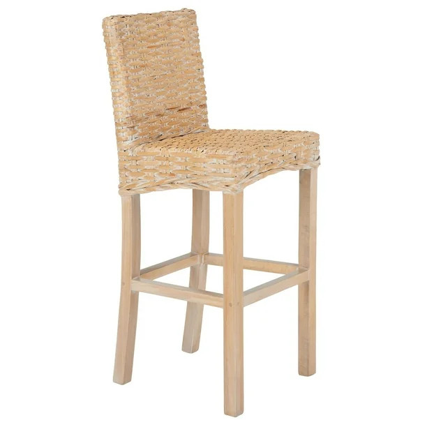 Safavieh Tobie Rattan Bar Stool with Footrest, Natural White Wash - Walmart.com | Walmart (US)
