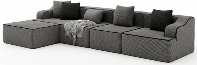 PHI VILLA Cloud Modular Couch Sets, 134" L-Shaped Sectional Sofa with Movable Ottoman, 5-Seater C... | Amazon (US)