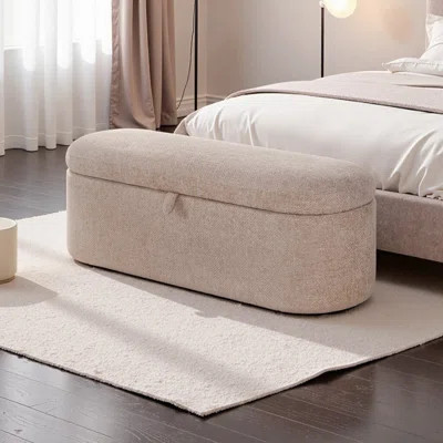 Modern Storage Bench with Hidden Compartment & Cushioned Seat - Light Gray Tweed Upholstery, Wood Frame | Wayfair North America