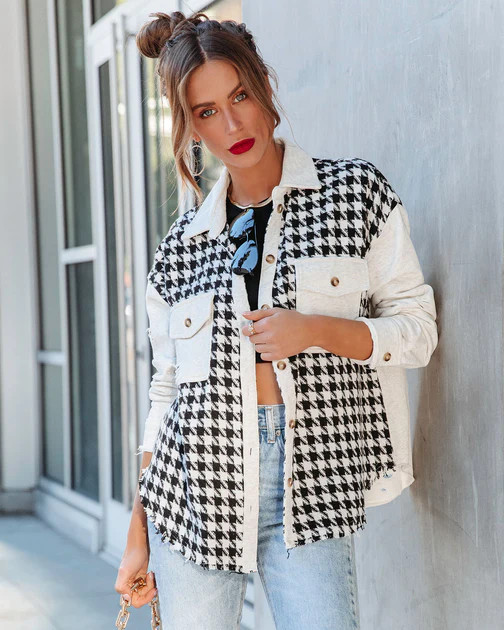 Emilia Distressed Houndstooth Shacket | VICI