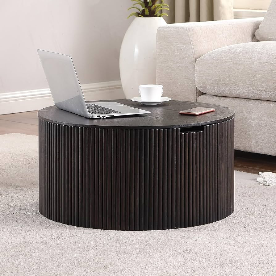 WILLIAMSPACE Round Coffee Table with Storage, Drum Coffee Table Wood Side Table for Living Room, ... | Amazon (US)
