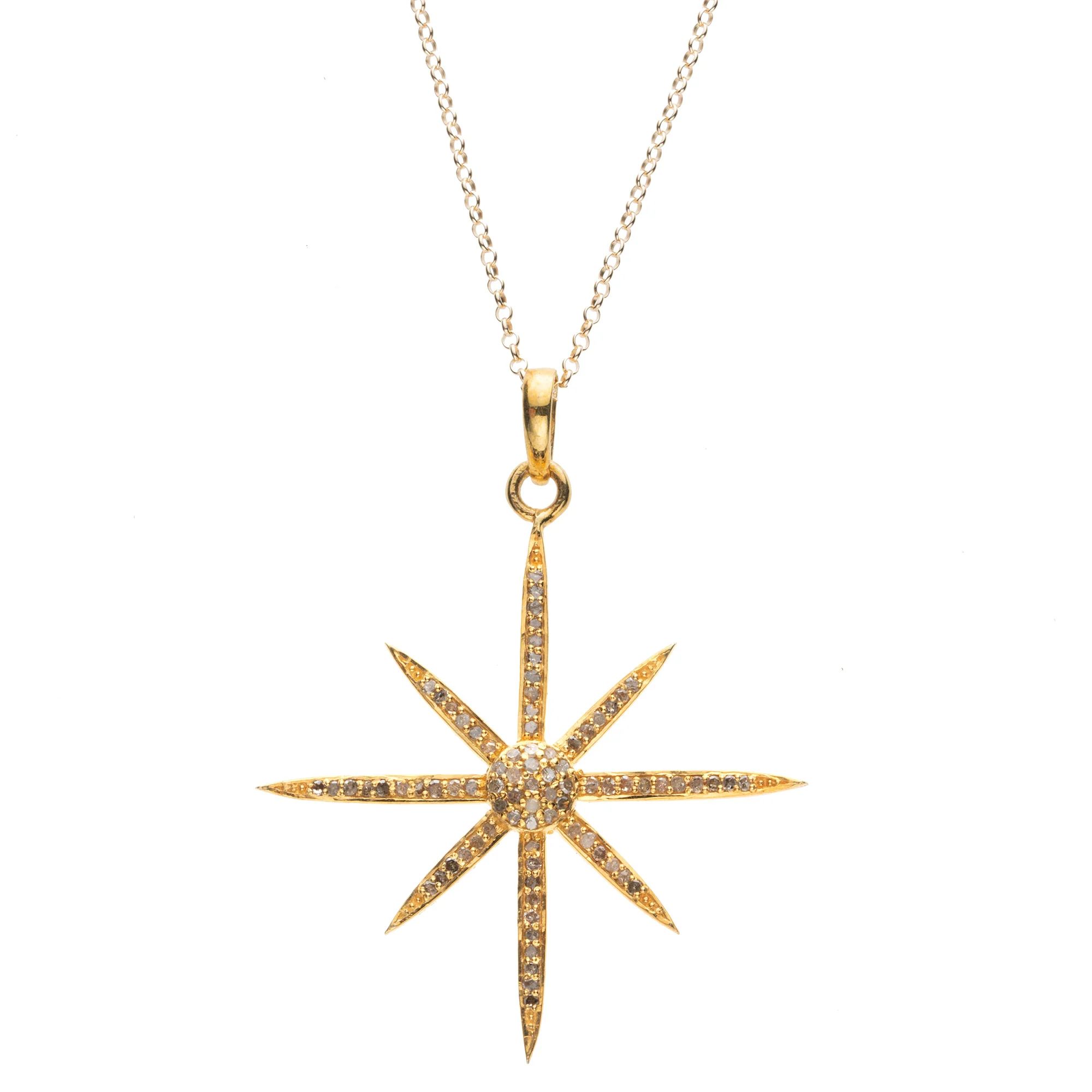 Lucky 8 Point Star Pendant Necklace with Diamonds | Jane Win