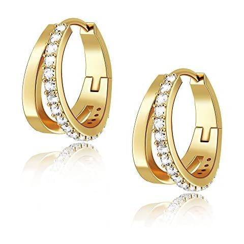 PAVOI 14K Gold Plated Sterling Silver Split Hoop Huggie Earrings in Rose Gold, White Gold and Yel... | Amazon (US)