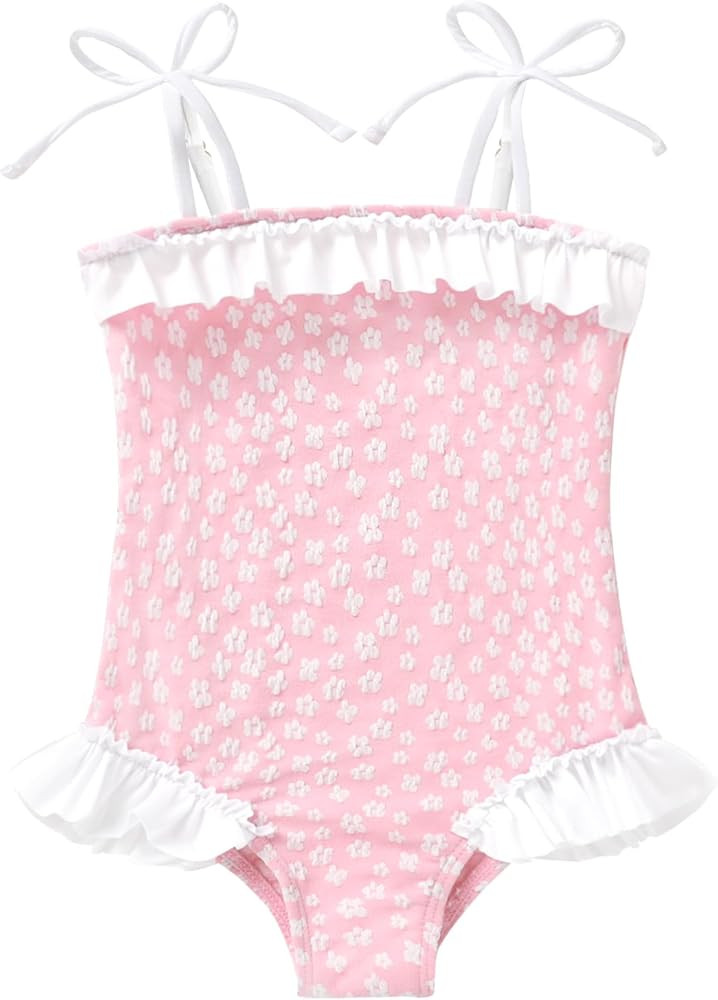 YOUNGER TREE Toddler Swimsuit Girl Bathing Suit Solid Color One Piece Swimwear Bow Straps Ruffle ... | Amazon (US)