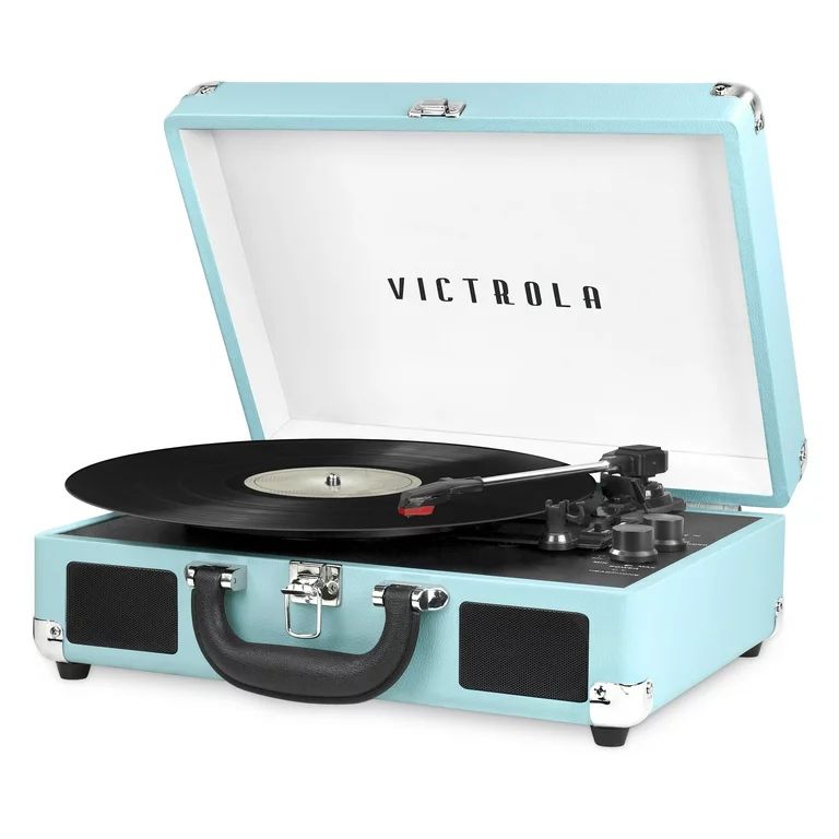 Victrola Bluetooth Portable Suitcase Record Player with 3-Speed Turntable - Turquoise | Walmart (US)