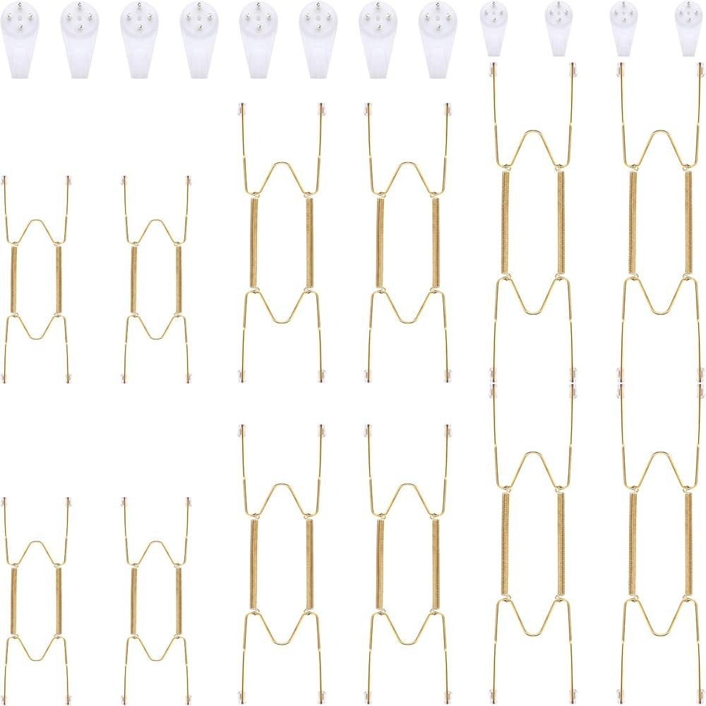 Hotop 12 Pieces Plate Hangers for Wall 8/12/14 Inch Stainless Steel Wire Invisible Plate Hangers ... | Amazon (US)