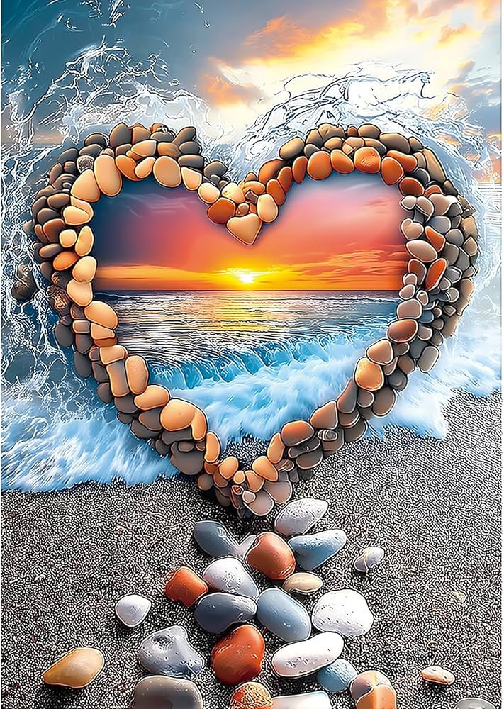 1000 Piece Jigsaw Puzzle for Adults, Heart-Shaped Love Pebbles Sunset Beach Art Puzzle, Challengi... | Amazon (US)