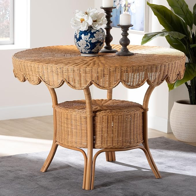 bali & pari Abena Rattan Dining Table, 42-Inch Round, Handwoven Scalloped Edge | Amazon (US)