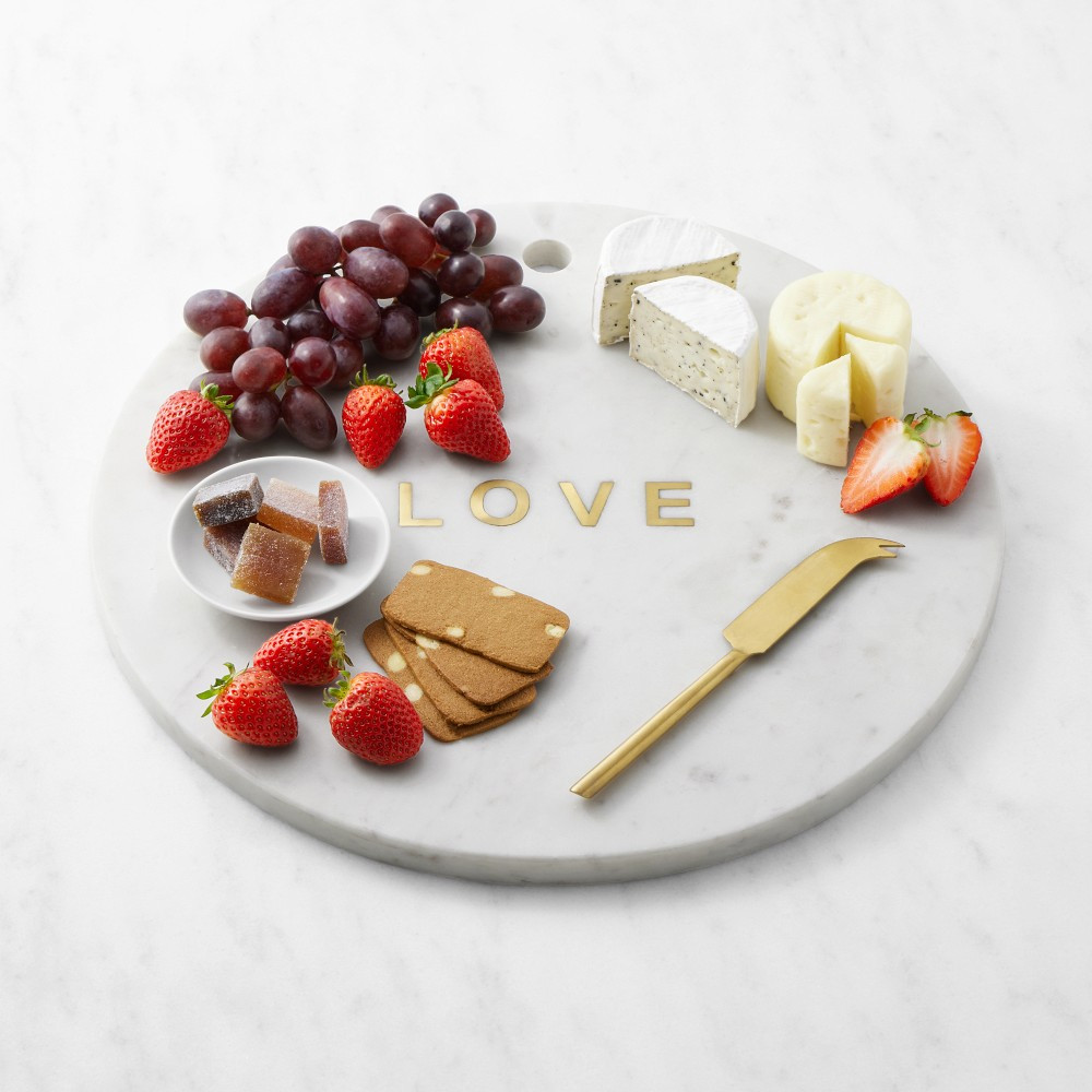 Marble &amp; Brass "Love" Round Cheese Board with Knife | Williams-Sonoma