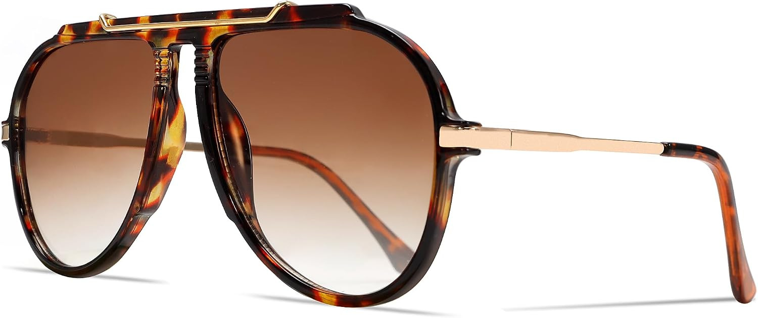 GUVIVI Oversized Aviator Sunglasses for Women 70s Retro Gold TopBar Glasses | Amazon (US)