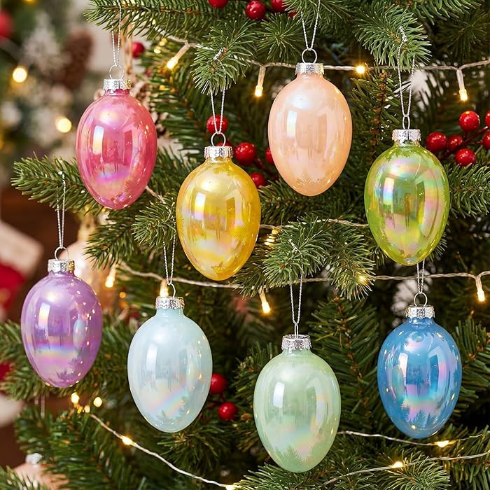 8 Pcs Colorful Glass Easter Egg Ornaments 2.7 Inch Spring Pastel Egg Ornaments Iridescent Opaque ... | Amazon (US)