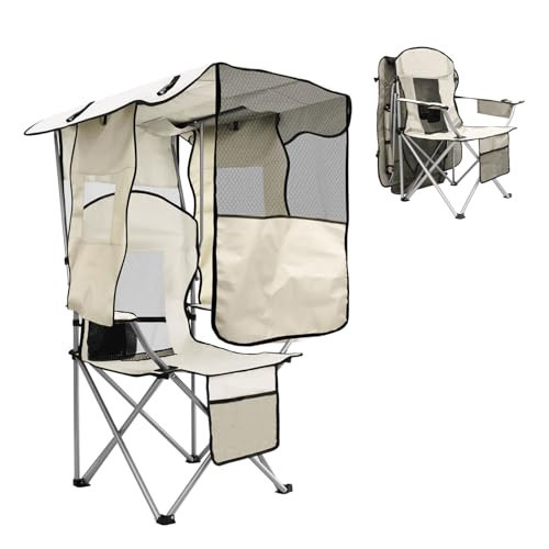 BDL Camping Chair with Canopy Shade Portable Folding Beach Chairs with Cooler, Mesh Backrest, Cup Holder, and Pocket for Camping, Fishing, Beach, and Sports,White | Amazon (US)