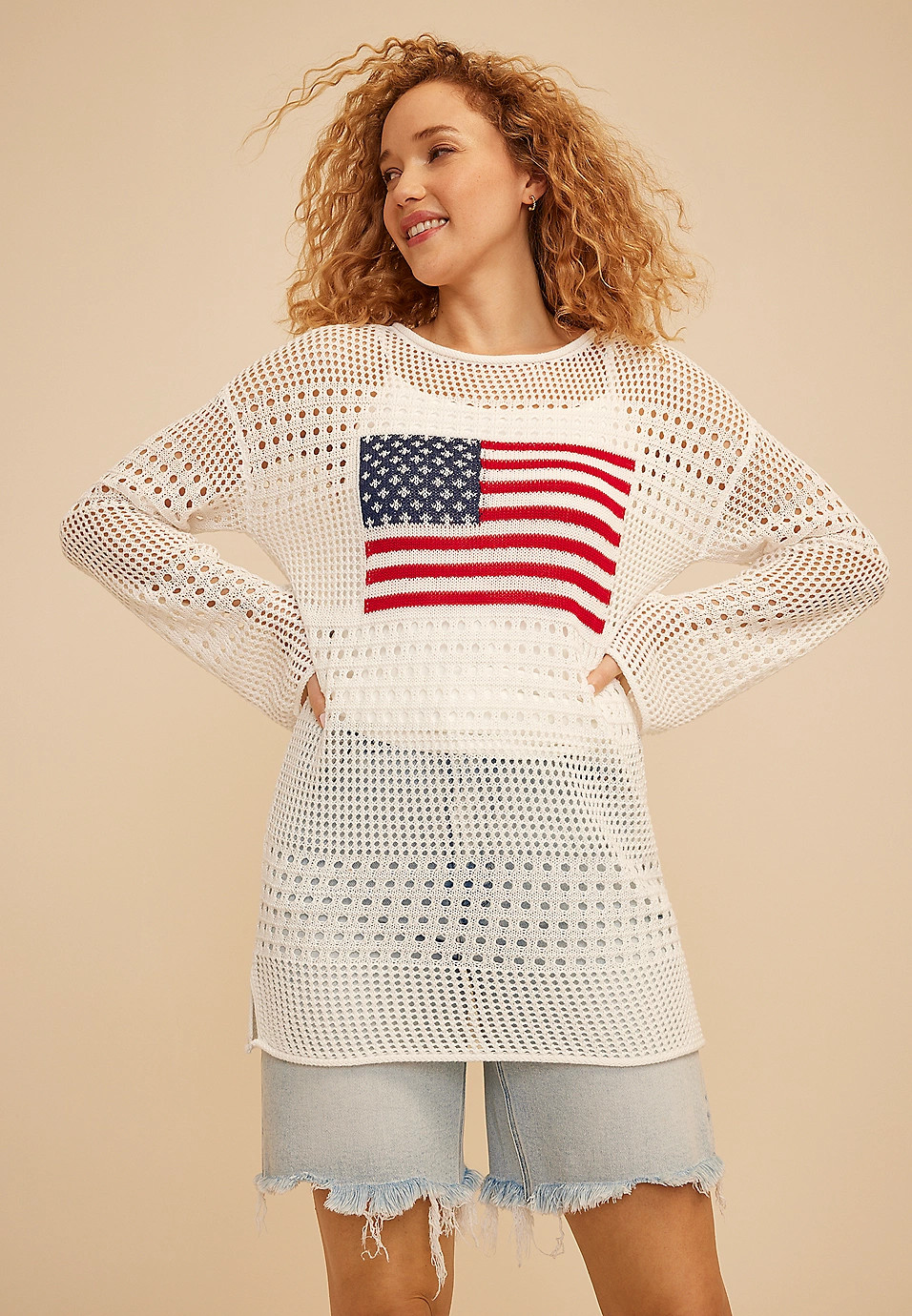 Americana Flag Mixed Stitch Tunic Sweater | Maurices