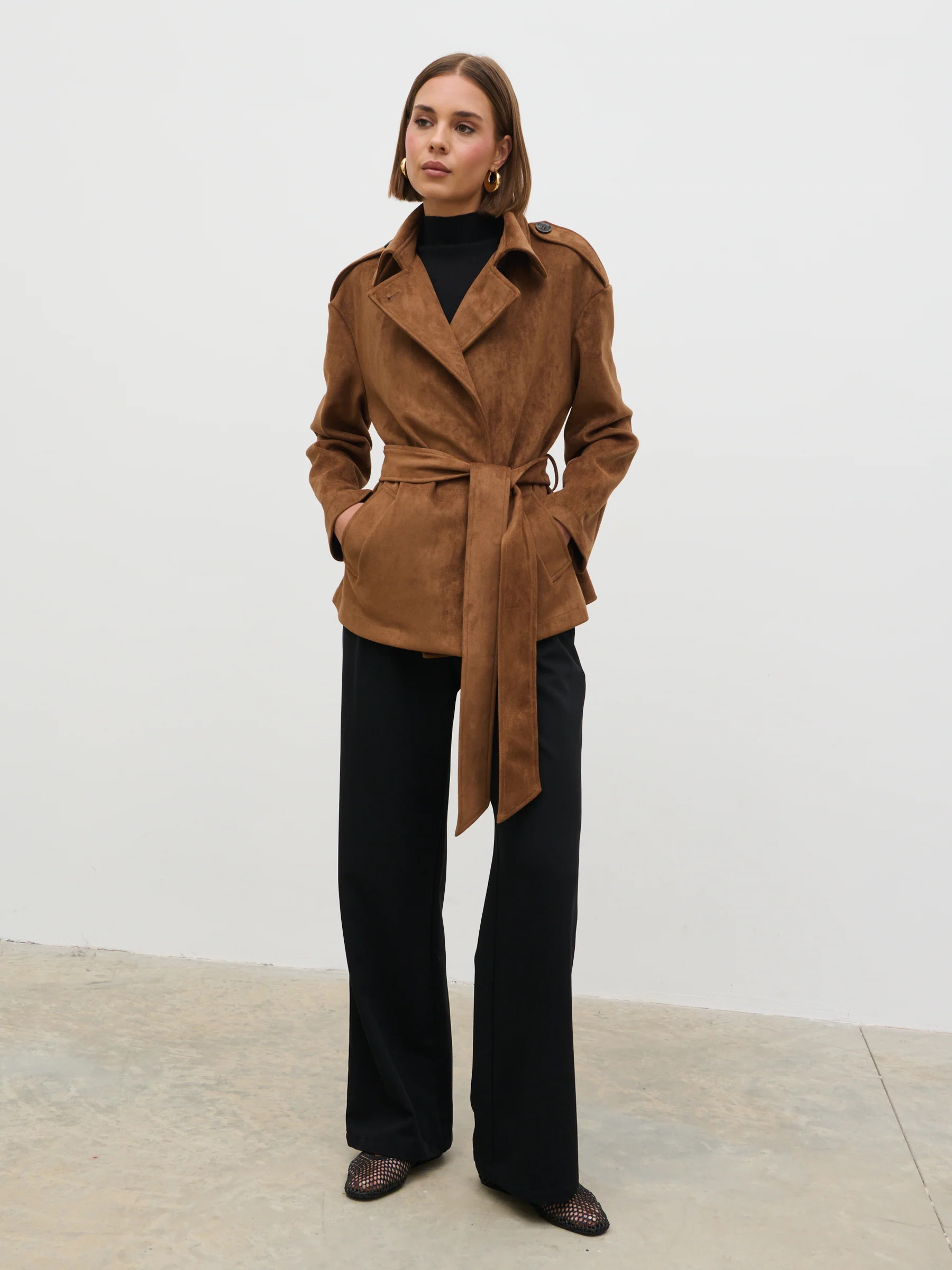 Lennon Faux Suede Tie Waist Jacket | Pretty Lavish (UK)