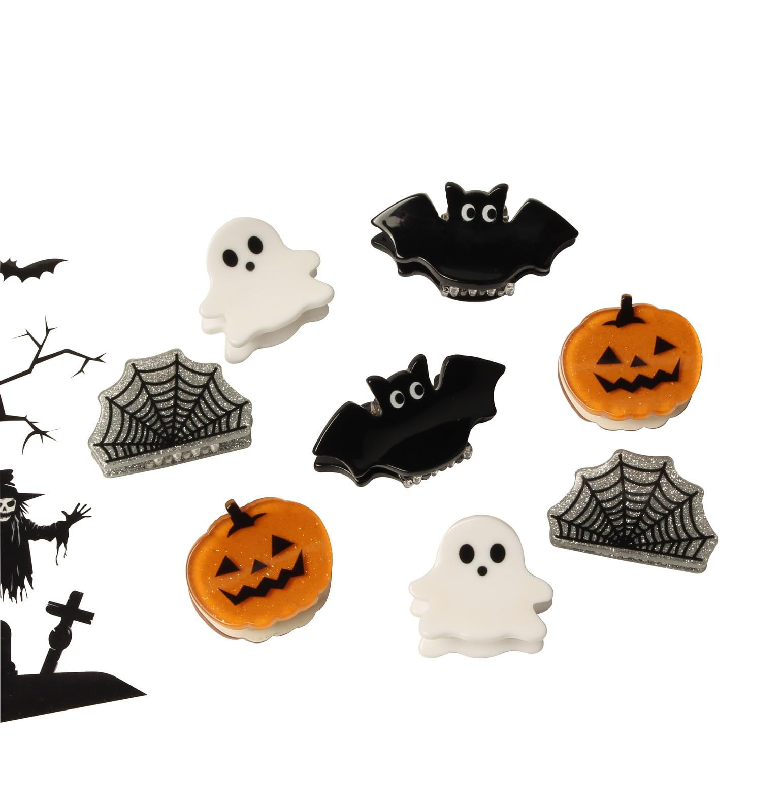 Mini Halloween Hair Claw Clips for Girls Pumpkin Ghost Bat Spider Web Designs Hair Clips Cute Hal... | Amazon (US)