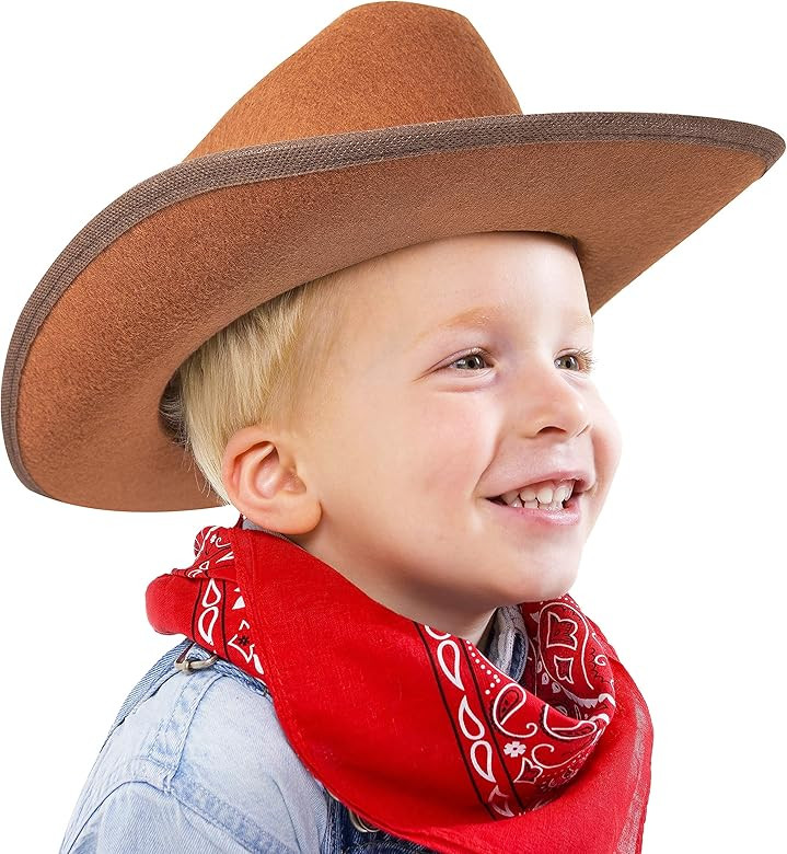 Junior Cowboy Hat, Brown with Bandanna, Red; Bandanna & Cowboy Hat for Kids, Unisex | Amazon (US)