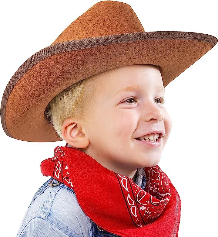 Junior Cowboy Hat, Brown with Bandanna, Red; Bandanna & Cowboy Hat for Kids, Unisex | Amazon (US)