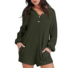 ANRABESS Women Sweater Rompers 2023 Fall Outfits Trendy Long SLeeve Henley V Neck Knit Lounge Jum... | Amazon (US)
