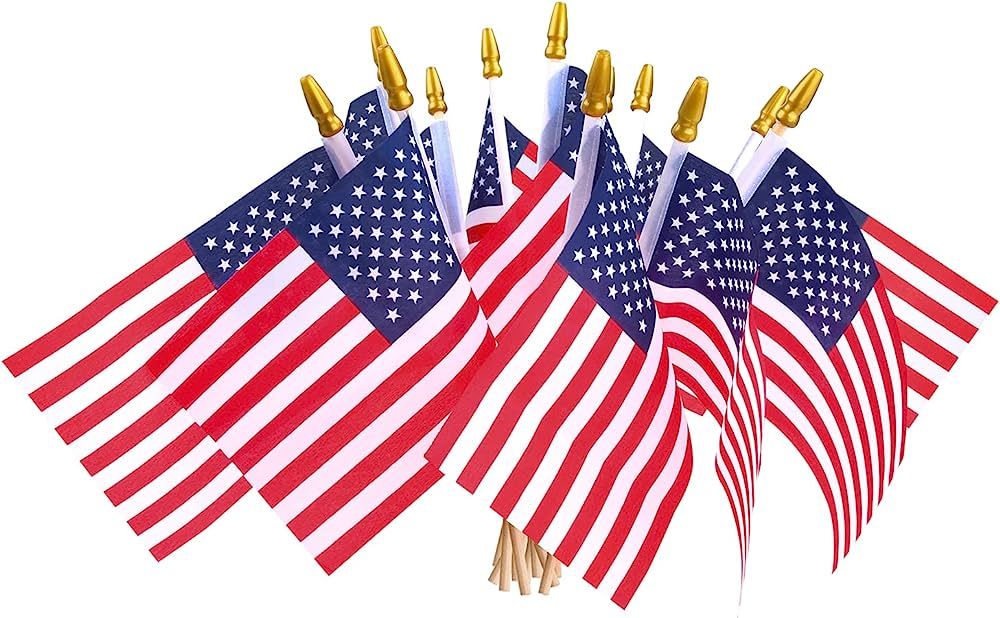 12 Pcs Small American Flags on Stick,4th of July Outdoor Decor Small US Flags Mini American 4''x6... | Amazon (US)
