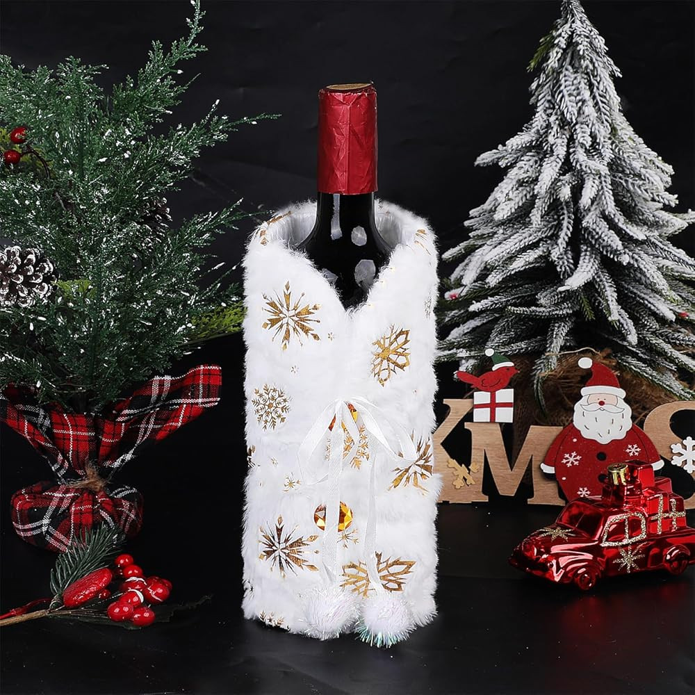 Amazon.com | DERAYEE Christmas Wine Bottle Cover, Snowflake Wine Bottle Clothes Decorative White ... | Amazon (US)