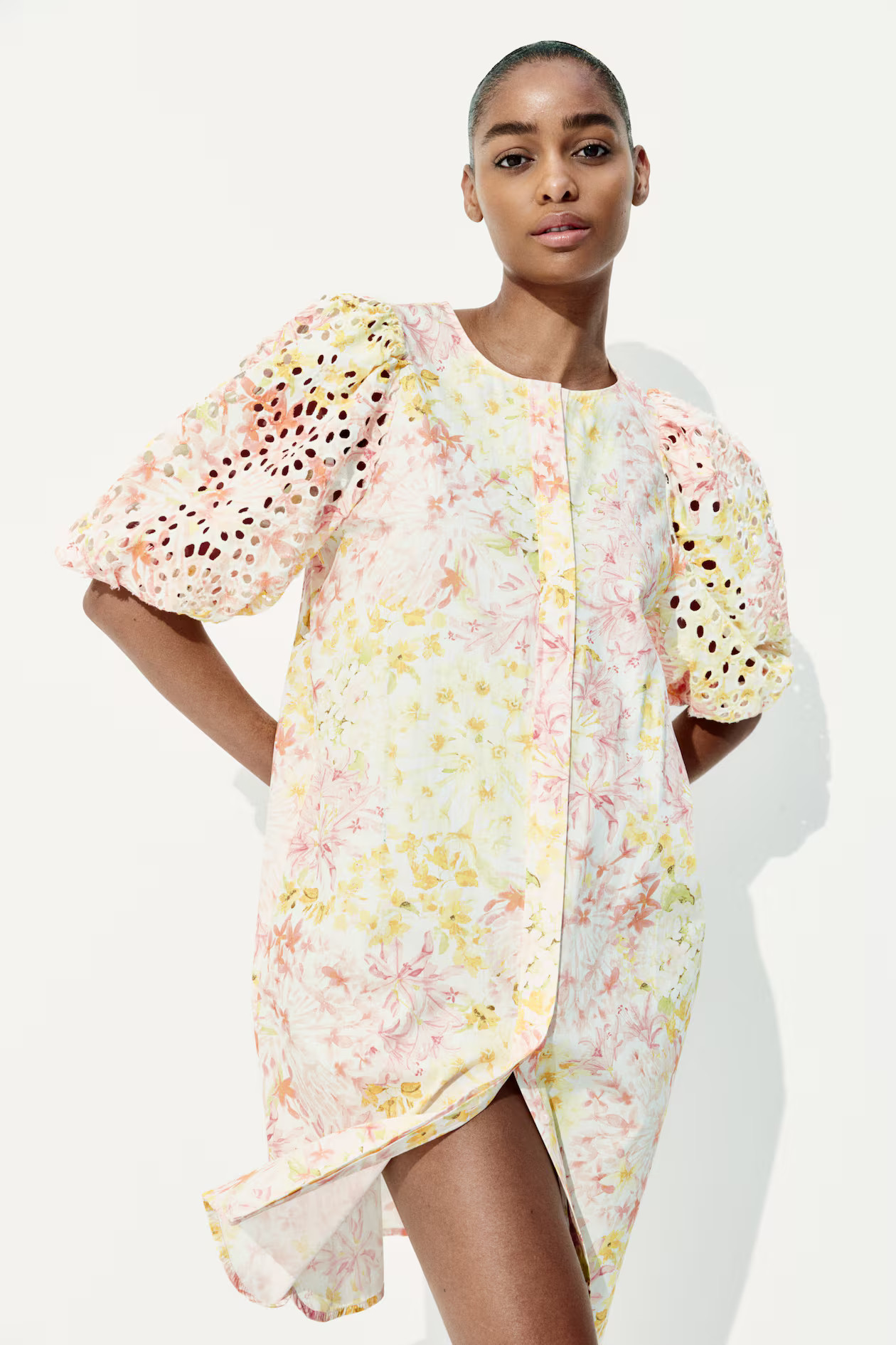 Dress with Eyelet-Embroidered Sleeves | H&M (US + CA)