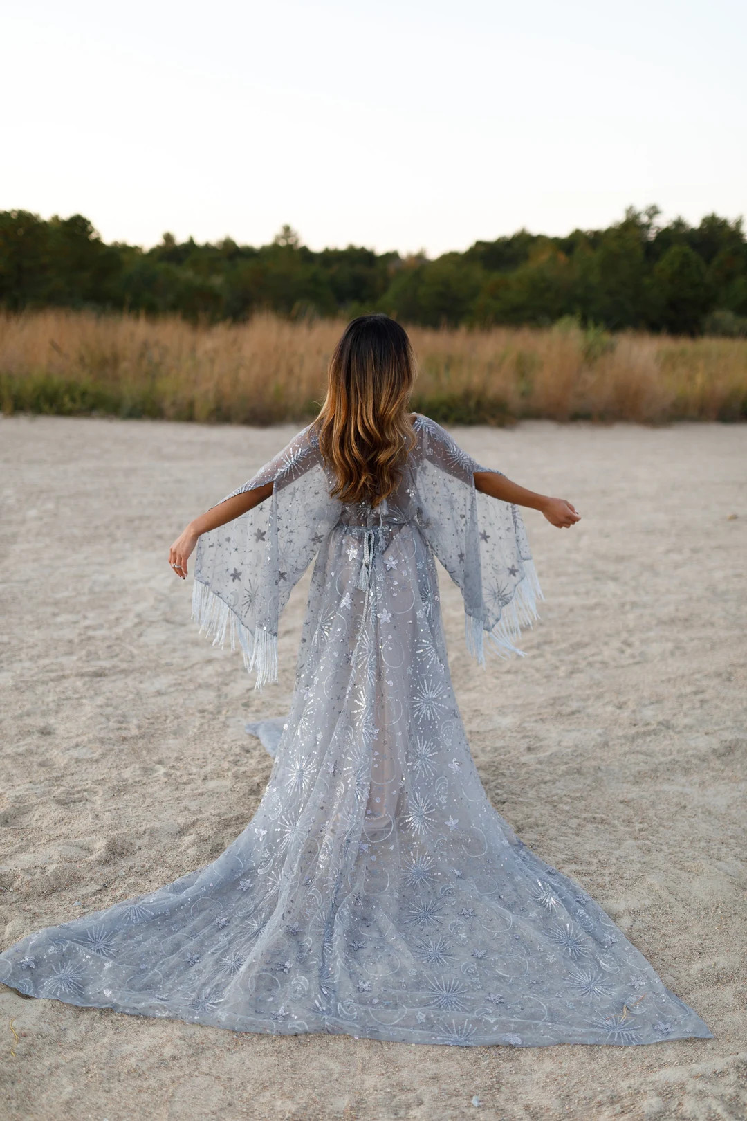 Silver Blue Venus Dress, Boho Dress, Celestial Dress, Beaded Dress, Wedding Dress, Elopement Dres... | Etsy (US)