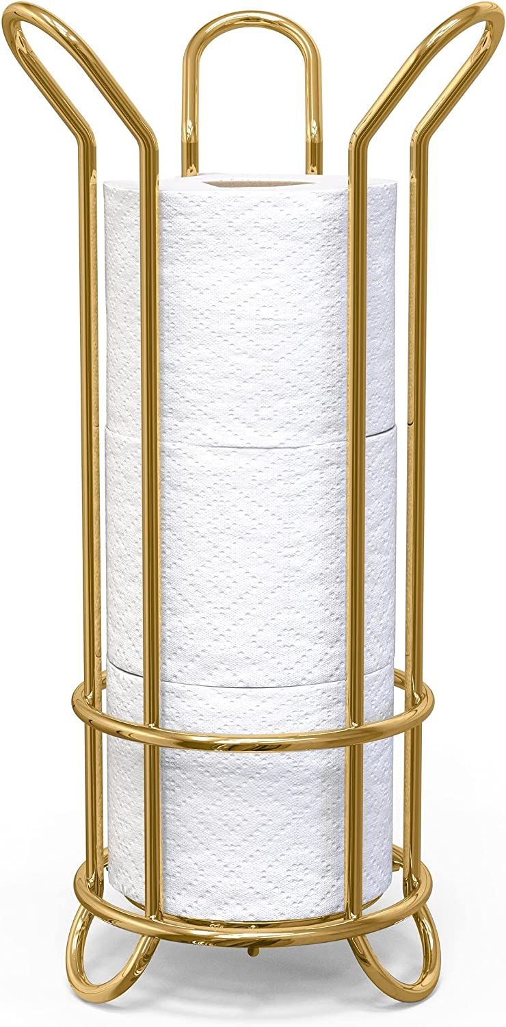 BROOKSTONE, Gold Toilet Paper Holder, Freestanding Bathroom Tissue Organizer, Minimalistic Storag... | Amazon (US)
