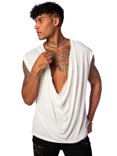 WDIRARA Men's Cowl Neck Draped Cap Sleeve Tank Top Summer Casual T Shirt Tops | Amazon (US)