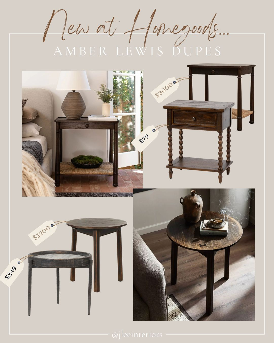 Curate a look of California casual, understated elegance that reflects the aesthetic of high-end designer, Amber Lewis. -for a fraction of the price. Look for less, save or splurge, furniture dupes, nightstands, end tables, side tables, dark and moody, old world simple elegance, turned leg end table, cricket table, round end table, bedroom furniture, bedroom storage, accent tables, Homegoods, Marshalls, TJ Maxx

#LTKHome#LTKSaleAlert#LTKFindsUnder100 

 