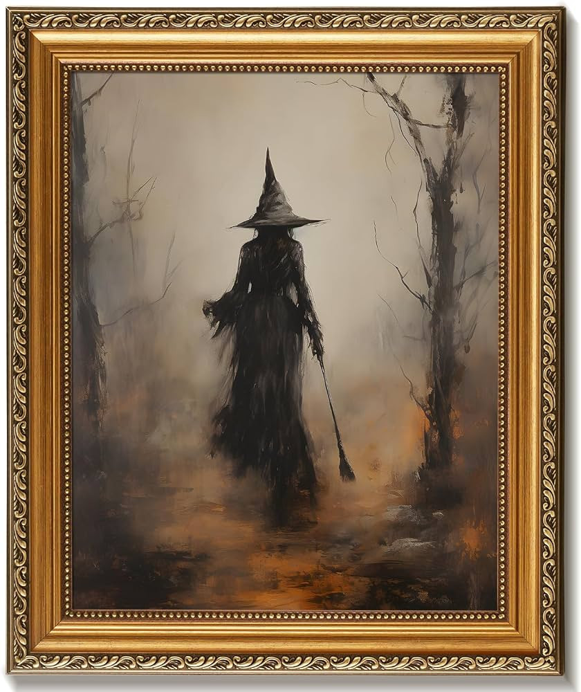 Vodefoad Vintage Halloween Witch Gold Framed Wall Art, Autumn Rustic Witchy Canvas Decor, Retro G... | Amazon (US)