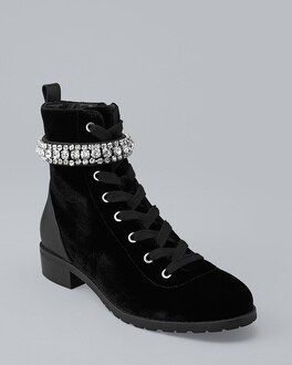 Crystal-Embellished Velvet Boots | White House Black Market