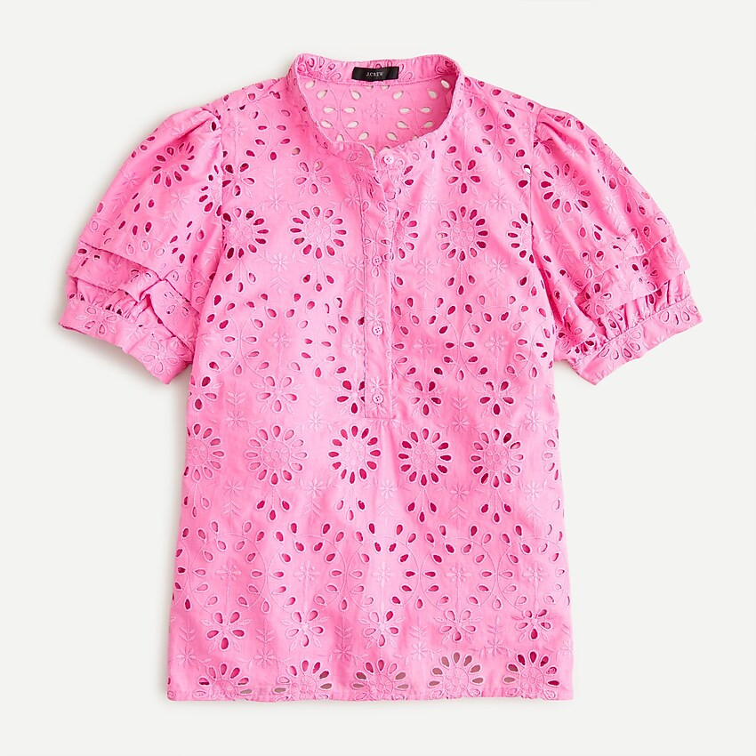 Puff-sleeve popover top in eyelet | J. Crew US