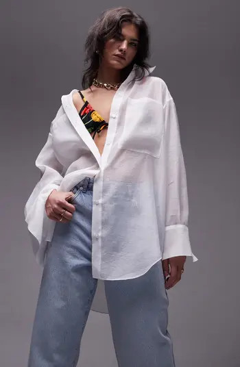 Oversize Organza Button-Up Shirt | Nordstrom