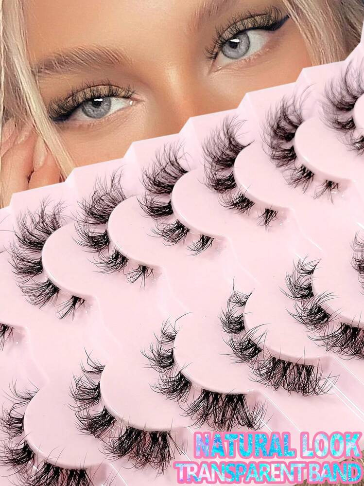 Asiteo NEW 7 Pairs Lashes 3D Clear Band Lashes Natural Look Wispy Faux Mink Eyelashes Fluffy Curl... | SHEIN