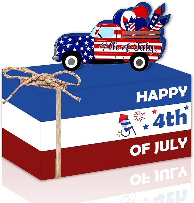 4th of July Decorations Wooden Table Decor American Patriotic Fourth of July Tiered Tray for Amer... | Amazon (US)