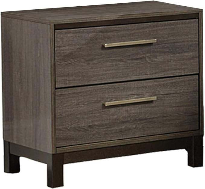 Benjara 2 Drawer Wooden Frame Nightstand with Straight Legs, Gray and Brown | Amazon (US)