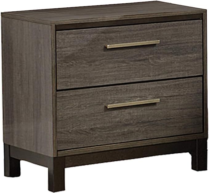 Benjara 2 Drawer Wooden Frame Nightstand with Straight Legs, Gray and Brown | Amazon (US)