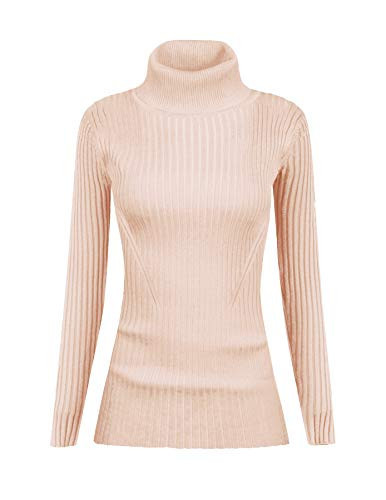 v28 Women Stretchable Turtleneck Knit Long Sleeve Slim Fit Sweater (XS,Nude) | Amazon (US)