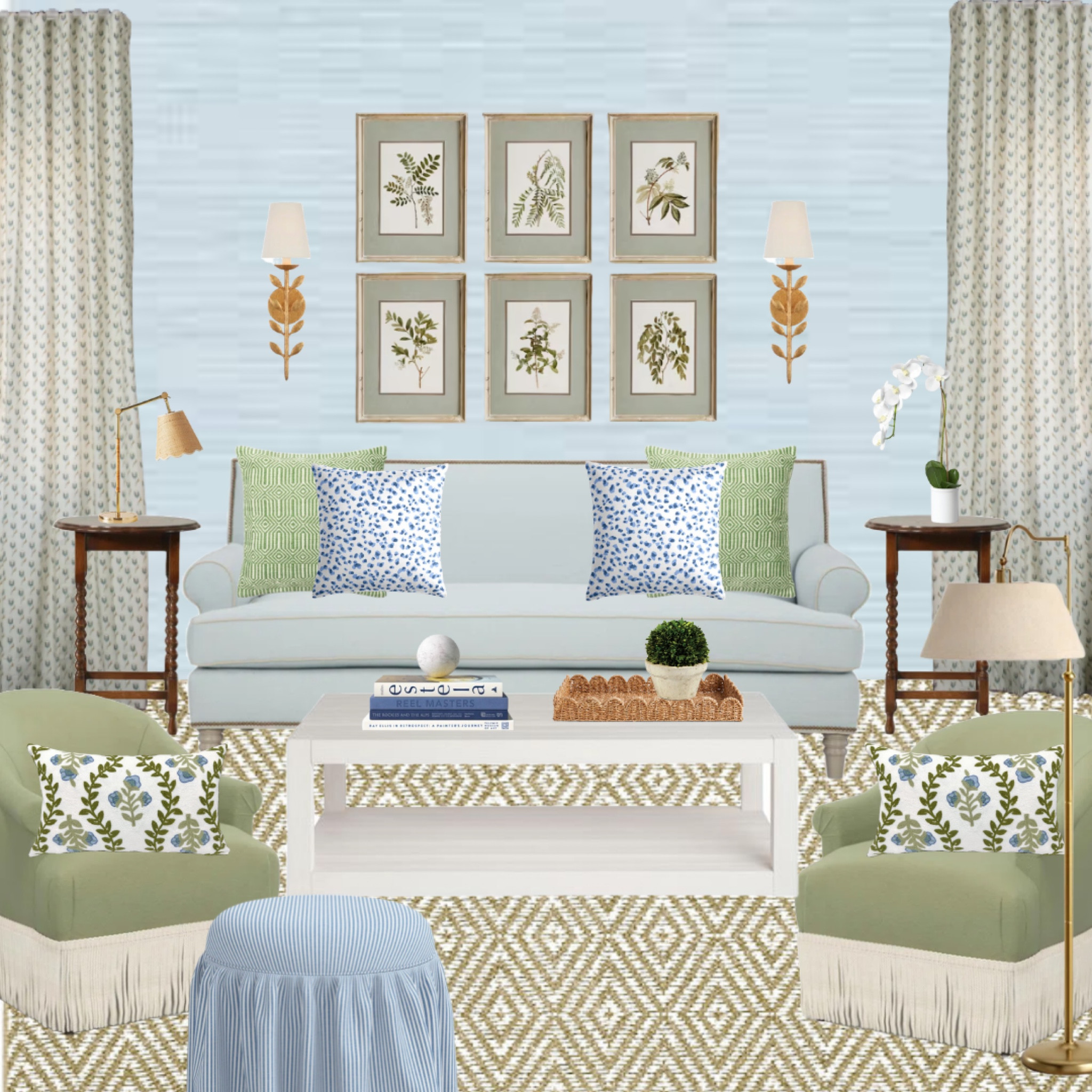 Living room inspo for those who love pattern, color, and fringe! 🩵💚



Green and blue living room decor, sitting room, furniture and home decor, ottoman, blue sofa, grand millennial, traditional decor, flower sconces, fun prints, pillow covers, side tables, curtains, pepper home, artwork above sofa, design inspiration 

#LTKsalealert #LTKhome