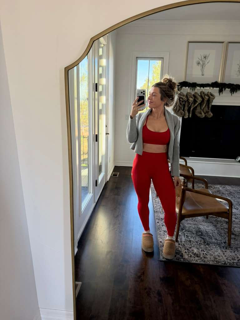 This Vuori cherry red set and Amazon cardigan are fueling my cozy girl era. Bright, comfy, and made for feel-good days 🍒🩶☕  
#Vuori #AmazonFinds #OOTD #AthleisureStyle #ComfyChic #LTKStyle #AffordableFashion #CasualOutfit #EverydayLook #CozyVibes   

 #LTKHoliday #LTKootd #LTKActive