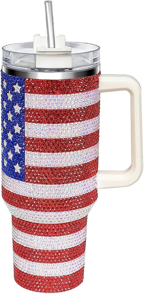 40oz Tumbler with Handle-Glitter Rhinestones Tumbler Bling Cups Stainless Steel Water Bottle Diam... | Amazon (US)