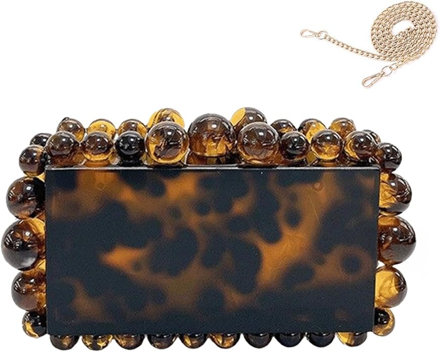 Tortoise Purse Acrylic Beaded Shell Purses Clutch with Chain Strap Crossbody Shoulder Bag Stylish... | Amazon (US)