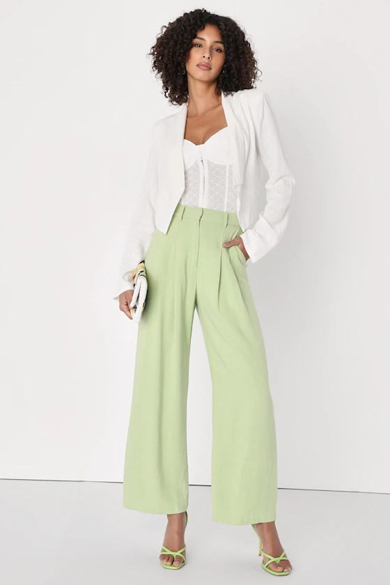 Never Miss Lime Green High-Waisted Wide-Leg Trouser Pants | Lulus (US)