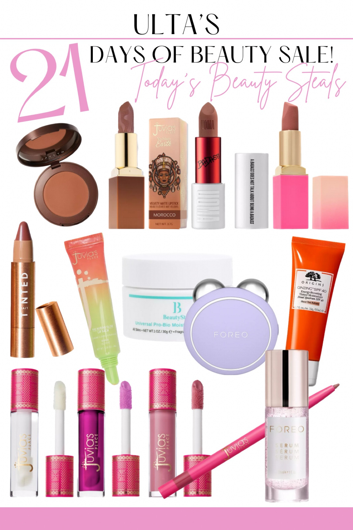 21 days of beauty sale at Ulta is still going! 
Lots of lip stuff today! 

Bronzer, tinted cream, lip gloss, lip liner, pencils, lip stick. 


#LTKsalealert #LTKFind #LTKbeauty