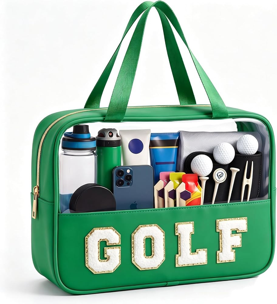 Golf Makeup Bag, Golf Gifts for Women Girls, Cute Chenille Letter Patch Clear Cosmetic Bag with H... | Amazon (US)