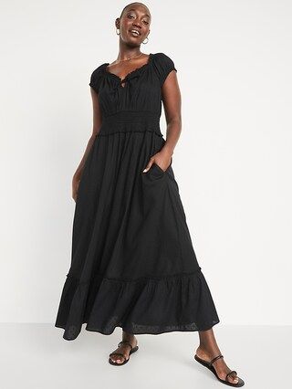 Puff-Sleeve Waist-Defined Clip-Dot Maxi Dress for Women | Old Navy (US)
