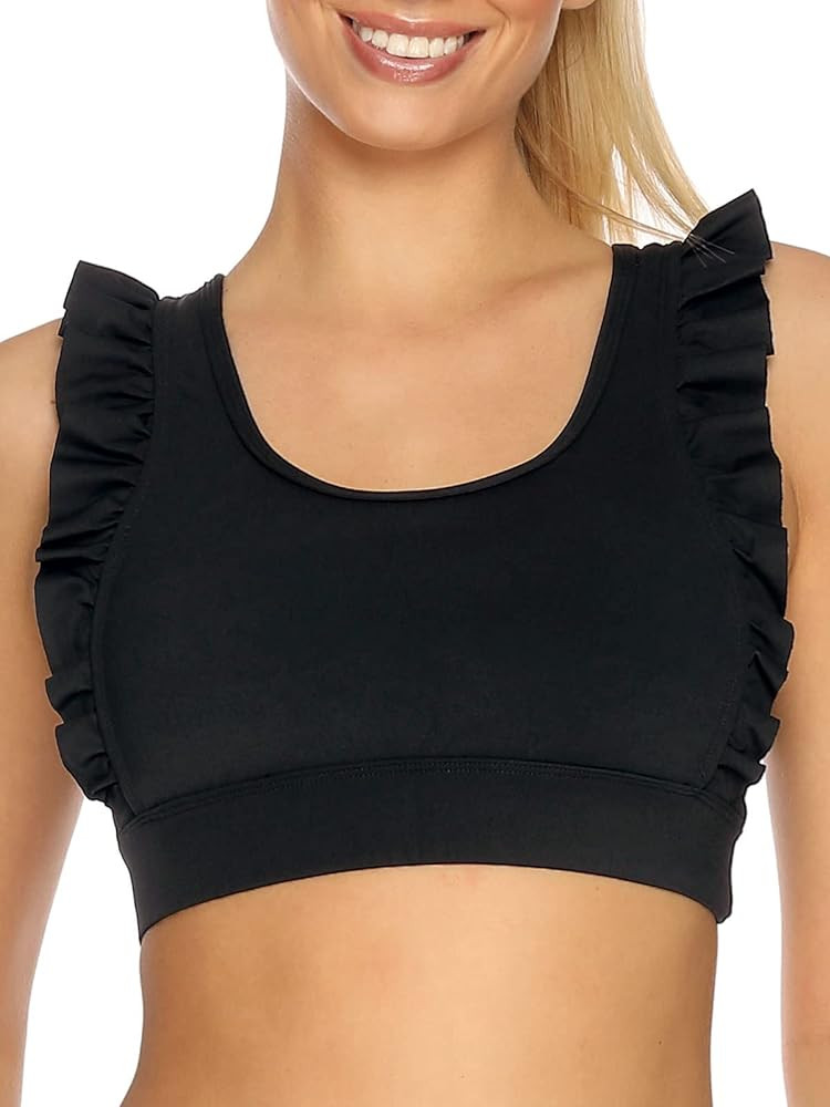RELLECIGA Women's Ruffle Scoop Neckline Sports Bra Fitness Support Workout Bra Yoga Bra Tops | Amazon (US)