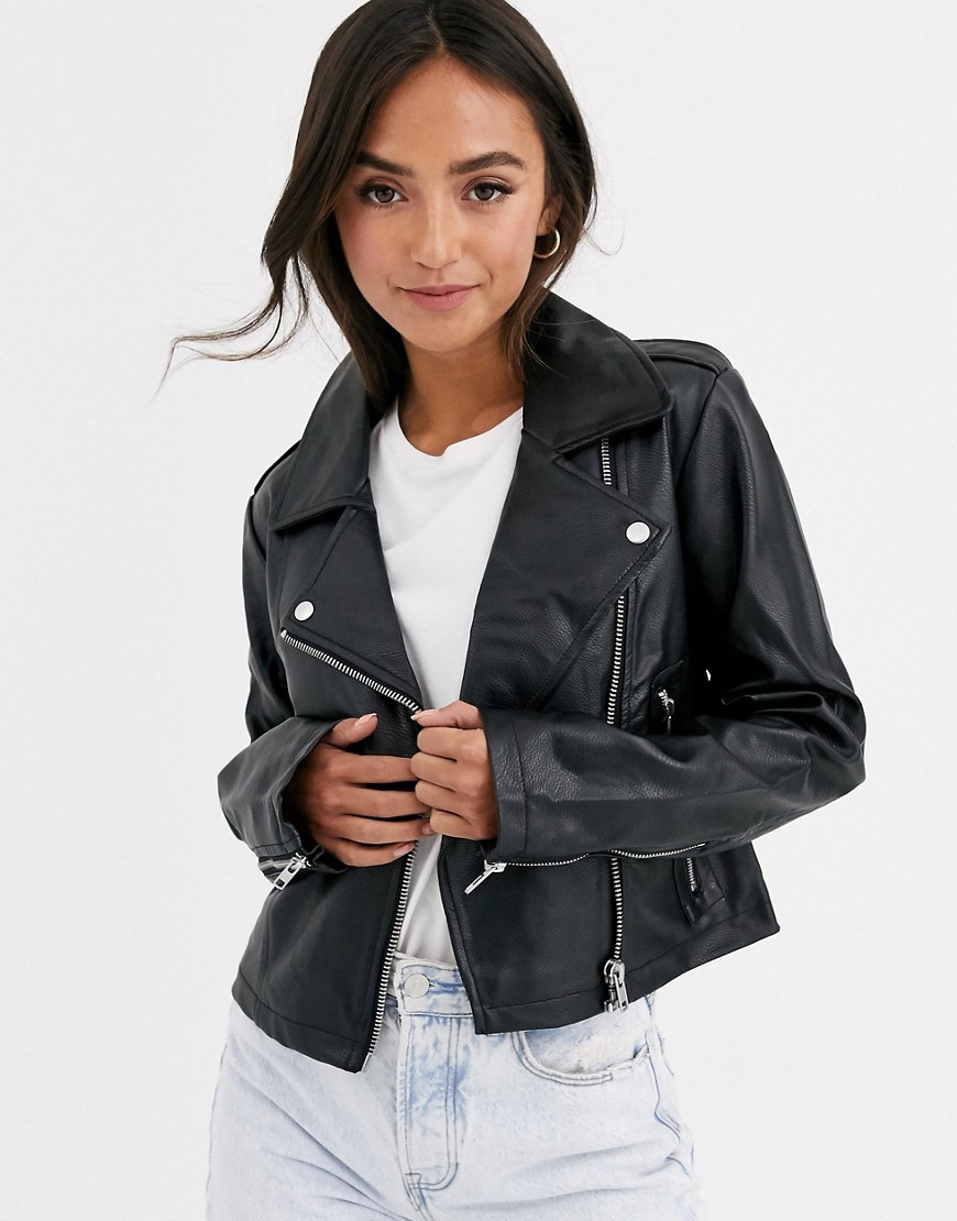 ASOS DESIGN ultimate leather look biker jacket in black | ASOS (Global)