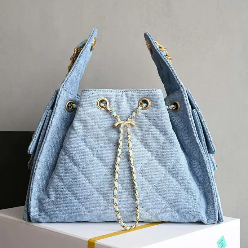 Designer Shoulder Bags Drawstring Chain Hobo 25C Bucket Bag with 2 Pocket Fashion Leather Denim B... | DHGate